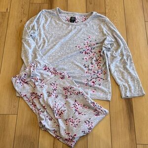 Laura Ashley Gray and Pink Floral Cherry Blossom Pajama Set
